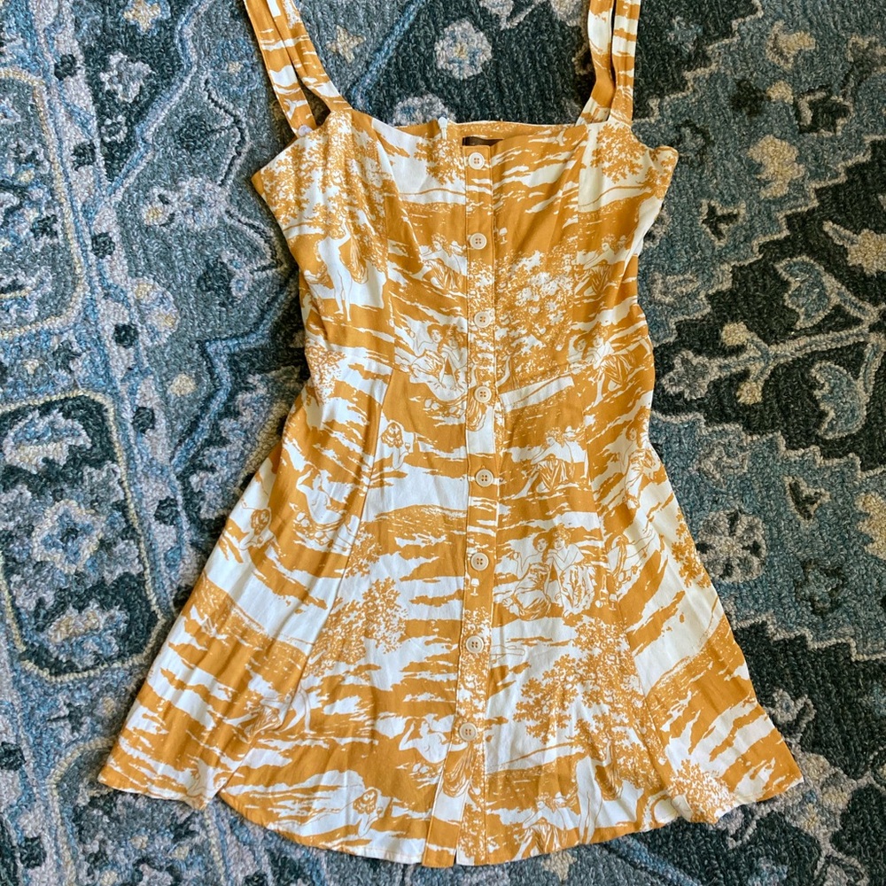 Reformation Jessa yellow white picnic patterned button mini dress